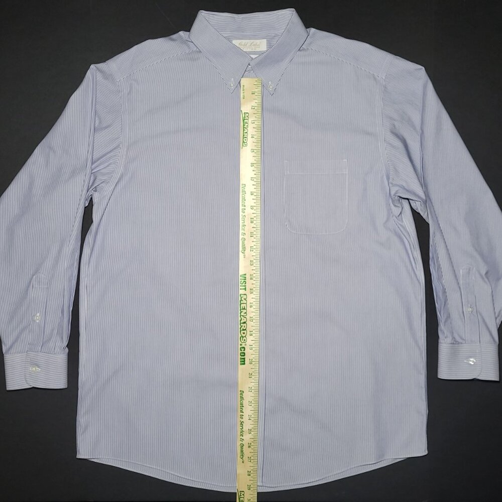Roundtree & Yorke Mens Blue and White Striped Button Up Shirt Size 17 / 34 - Picture 7 of 11